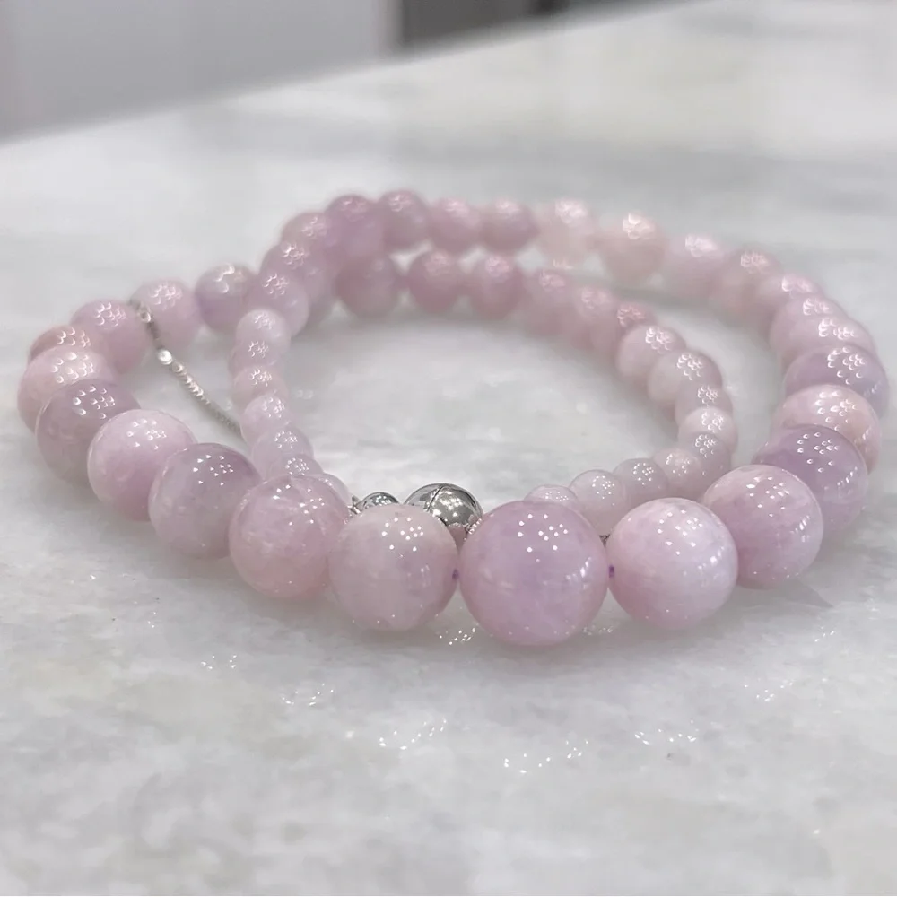 Kunzite Beaded Sterling Silver Magnetic Clasp Necklace